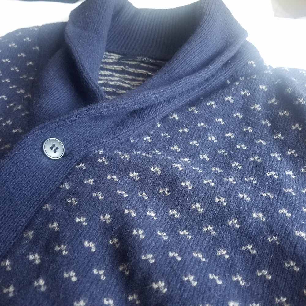 J Crew 100% Lambswool Cardigan Sweater Large Navy